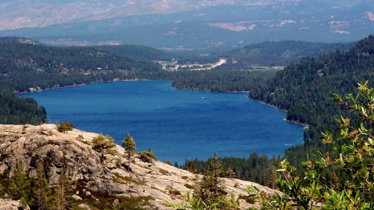 Donner Lake Overlook – Blue Water and Forested Mountains HD Wallpaper