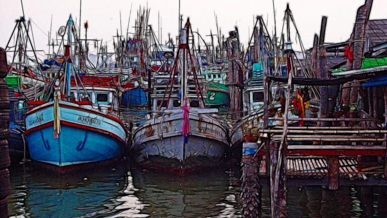 Harbor Fishing Boats – Artistic Sketch Style