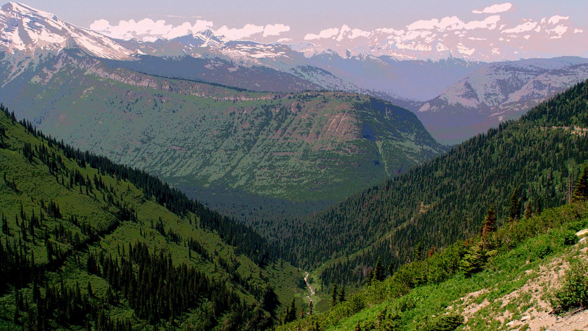 Logan Pass Glacier National Park HD Wallpaper | Mountain Valley Landscape