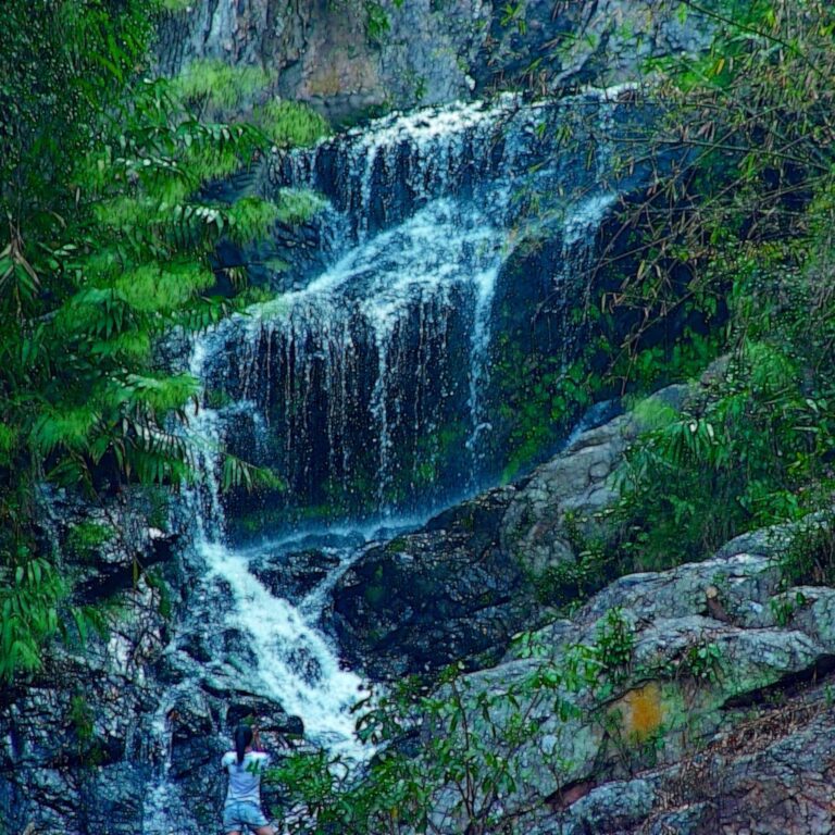 Mossy Forest Waterfall Cascade – Textured Rock Flow Square Wallpaper