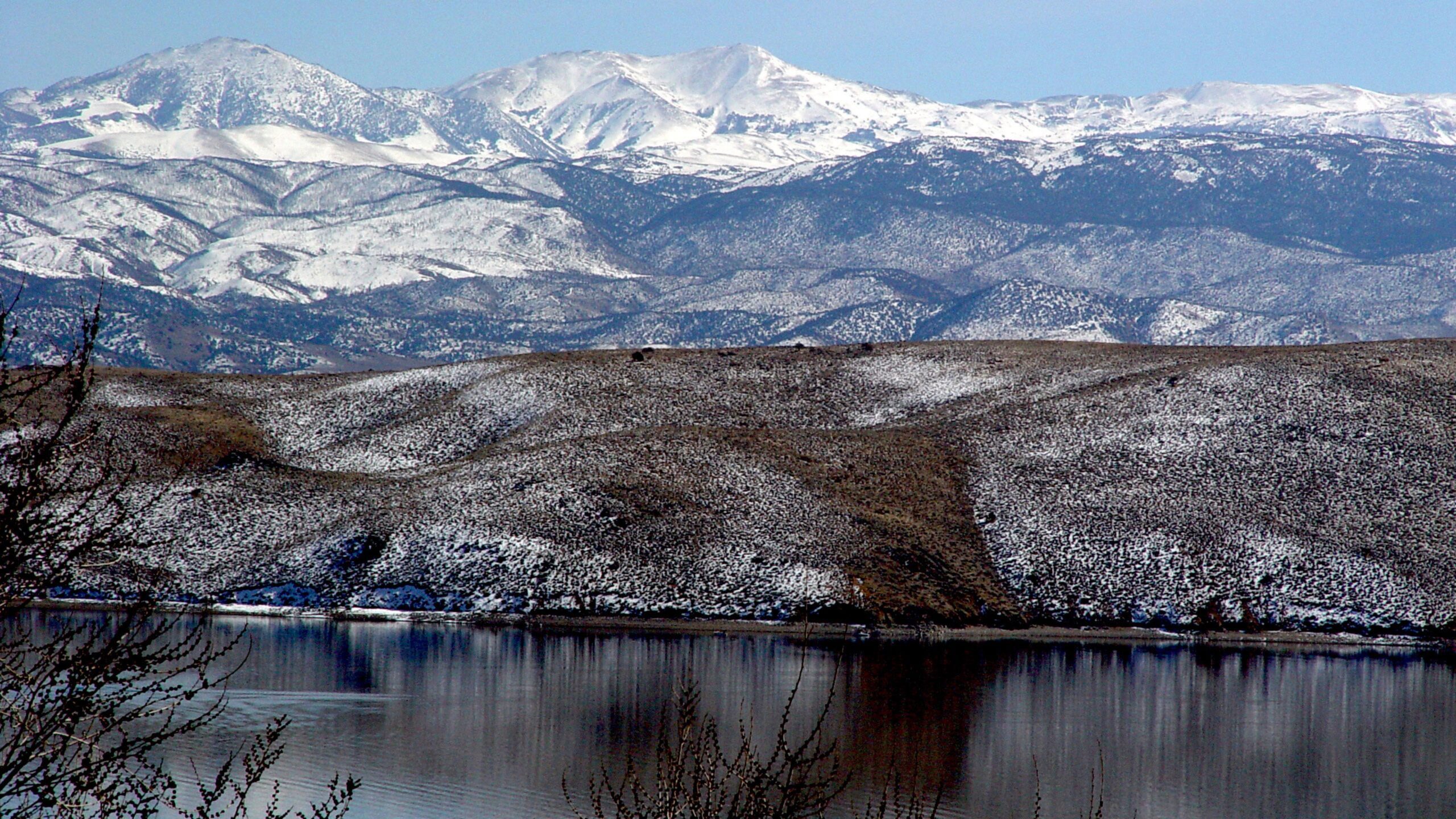 Snowy Mountains and Lake Reflection Winter 4K Wallpaper