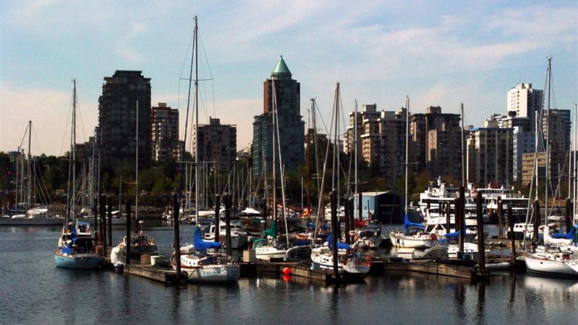 Vancouver Marina with Boats and City Skyline Wallpaper