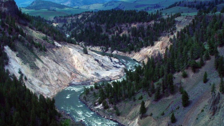 Winding Yellowstone River Through Canyon Valley 4K Wallpaper