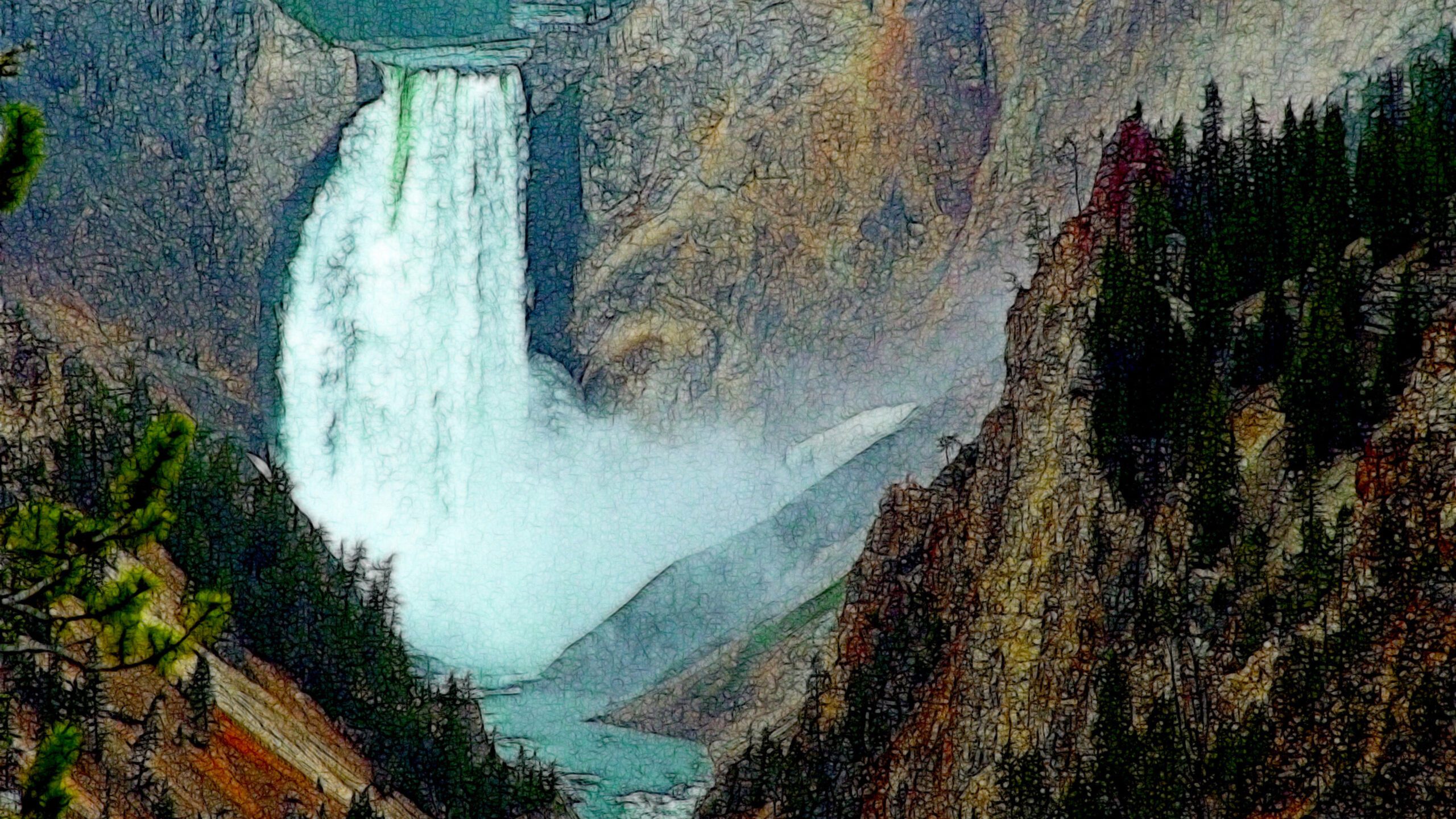 Yellowstone Waterfall in Grand Canyon Artistic Texture 4K Wallpaper