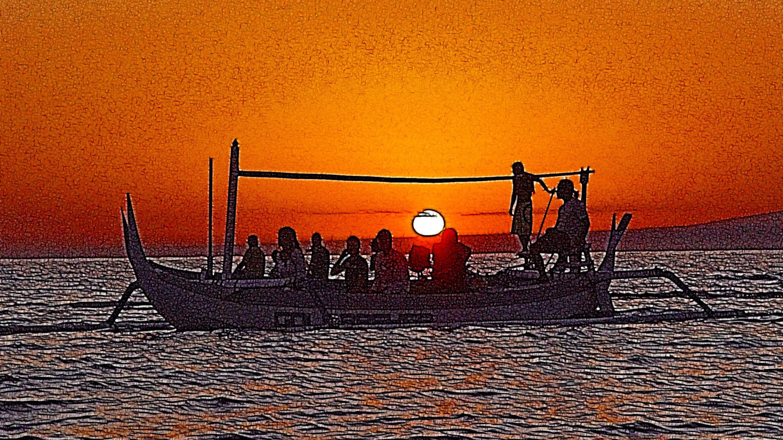Artistic Bali Sunrise Boat – Stylized Dolphin Watching Scene