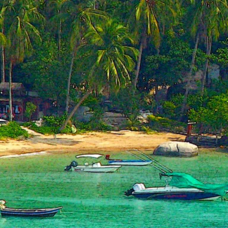 Tropical Beach Boats in Koh Tao Thailand