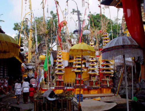 Colorful ceremonial decorations during a Rakhi celebration in Bali