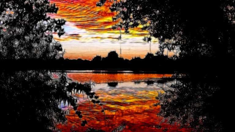 Dramatic Sunset Reflection – Silhouetted Lake Scene