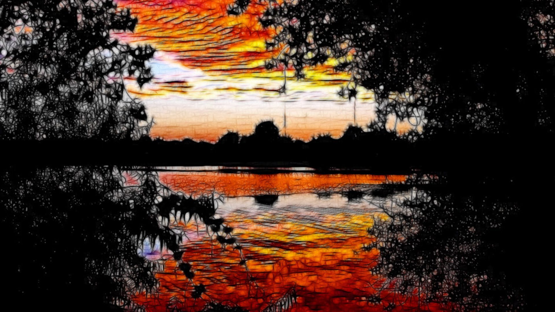 Dramatic Sunset Reflection – Silhouetted Lake Scene