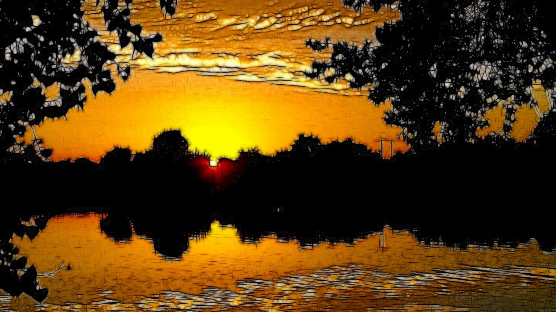 Sunset Reflection on Water – Silhouettes & Golden Sky