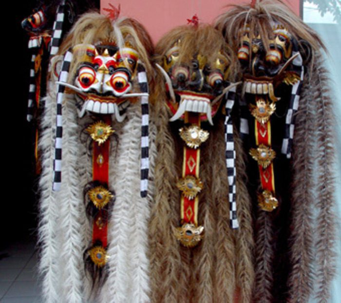 Traditional Balinese ceremonial costumes displayed in Ubud Bali